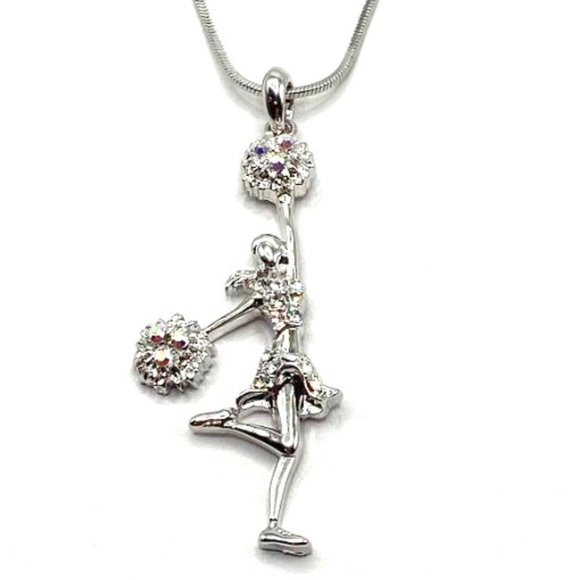 White Gold Plated Crystal Studded Cheerleader Necklace - Picture 1 of 4